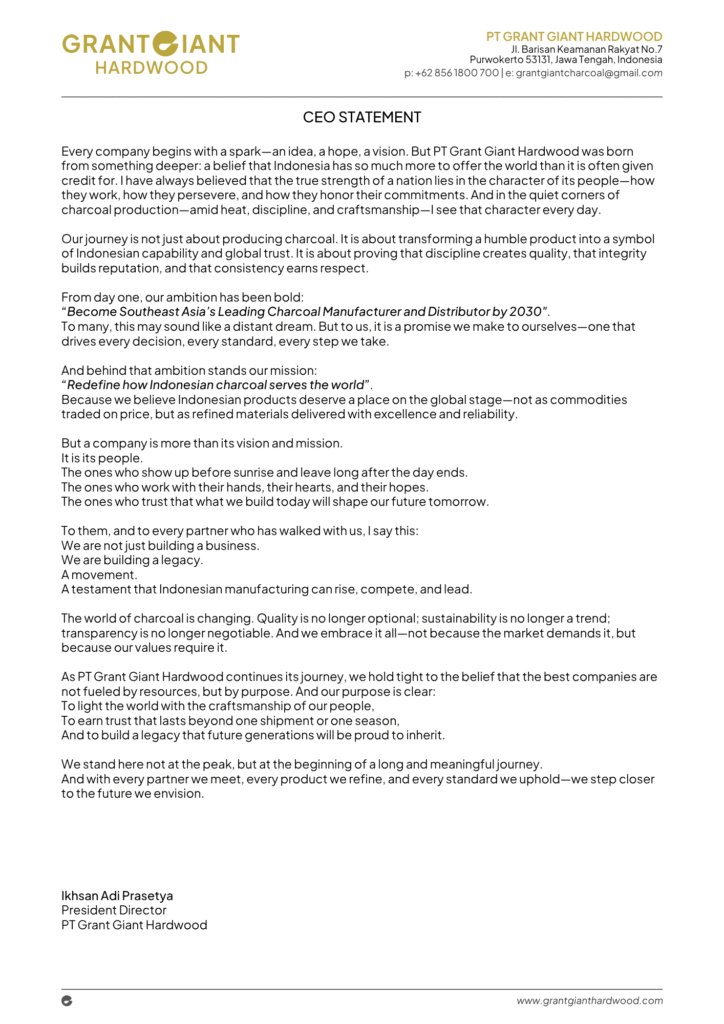 CEO PT Grant Giant Hardwood Statement